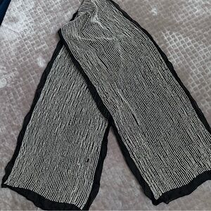 DKNY. Black Beaded Scarf with White Seed Bead Stripes. 12 x 66”